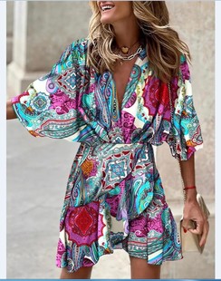 neck hem irregular V领不规则连衣裙女 Bat dress蝙蝠袖 sleeve