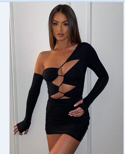 sleeve long sexy dress 性感连衣裙女 Oblique 斜肩长袖 shoulder