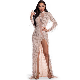 High Dress Neck Split 性感高领镂空开叉连衣裙女士 Cutout Sexy