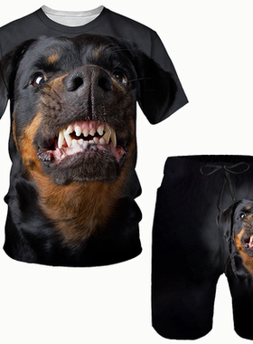Round neck simple 3D printing T-shirt set圆领简约印花T恤套装