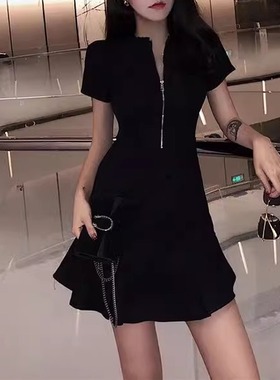 Han Fan Lazy Style Black Dress Female韩范慵懒风黑色连衣裙女