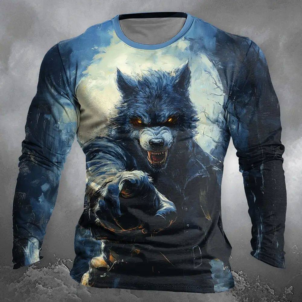 Fashionable 3D Wolf Printed T-shirt for Men时尚3d狼印花T恤男图片