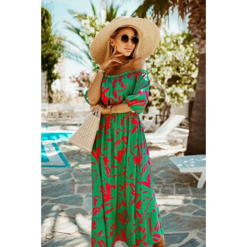Vacation style one neck printed long skirt度假一字领印花长裙