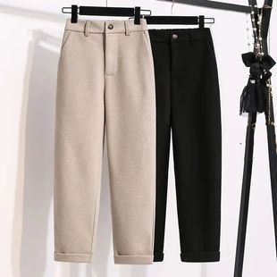 Casual mid rise woolen straight leg pants 休闲中腰毛呢直筒裤