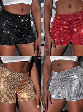 Fashion High Waist Sequin Tight Shorts时尚高腰亮片紧身短裤女
