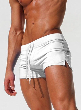 Solid casual flat angle swimming trunks 纯色休闲平角泳裤男士