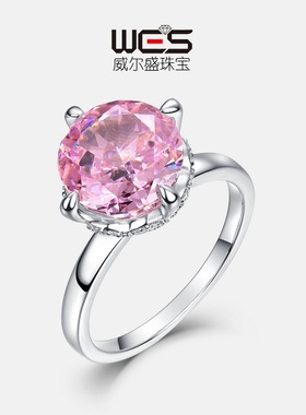 威尔盛珠宝新品S925银镀18K金戒指镶嵌彩宝宝石粉色鸽子蛋手饰