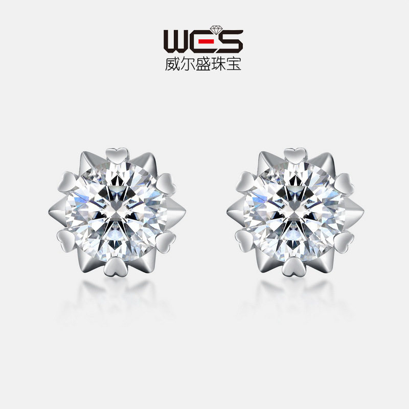 新品S925银镀18K金莫桑石耳钉经典雪花耳饰简约时尚新年生日礼物