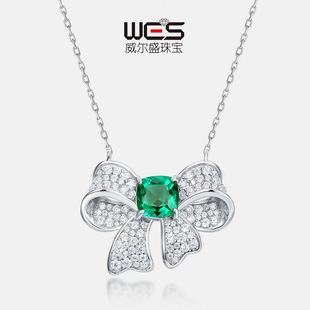 新款蝴蝶彩宝项链女S925银镀18K金镶嵌彩宝宝石培育祖母绿锁骨链