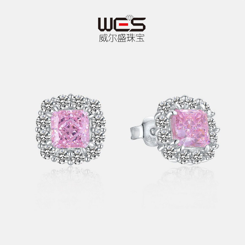 新款彩宝宝石S925银镀18K金高碳钻耳环女奢华贵气耳钉女配饰