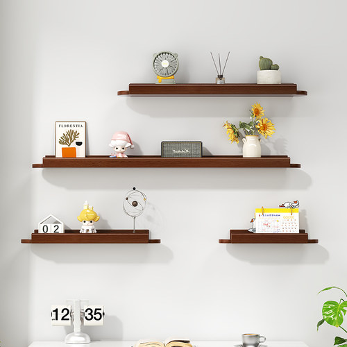 北欧风墙上置物板客厅装饰墙面壁挂层板免打孔一字隔板实木置物架