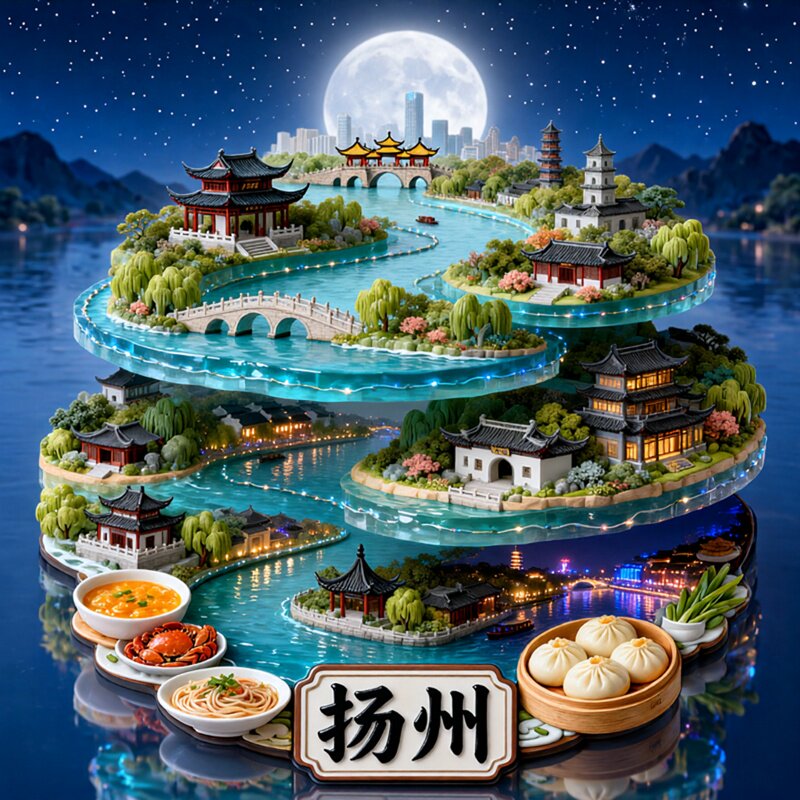 扬州城市风景金属冰箱贴中国风