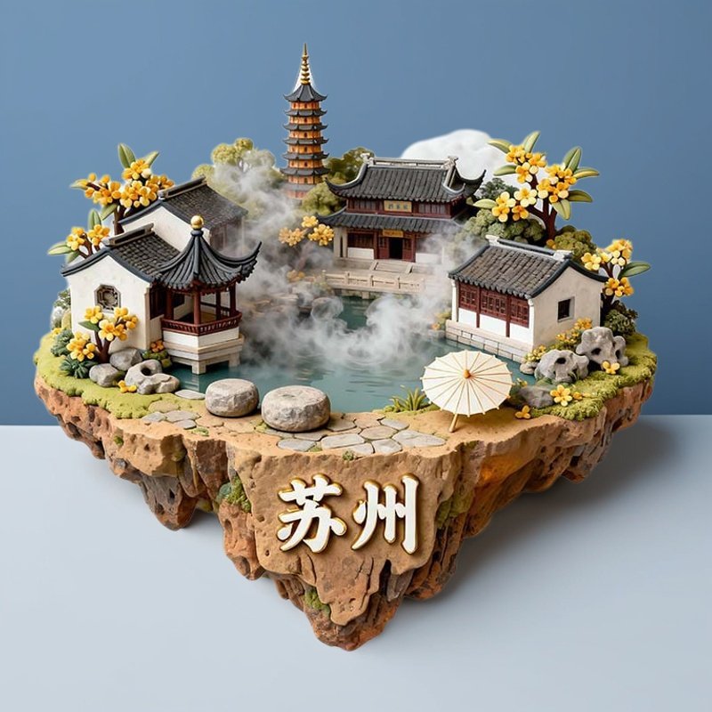 苏州园林微景观金属强磁冰箱贴中国风古建筑模型装饰磁贴旅游礼品