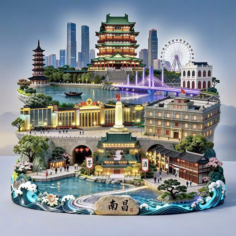 南昌城市风景模型强磁金属冰箱贴