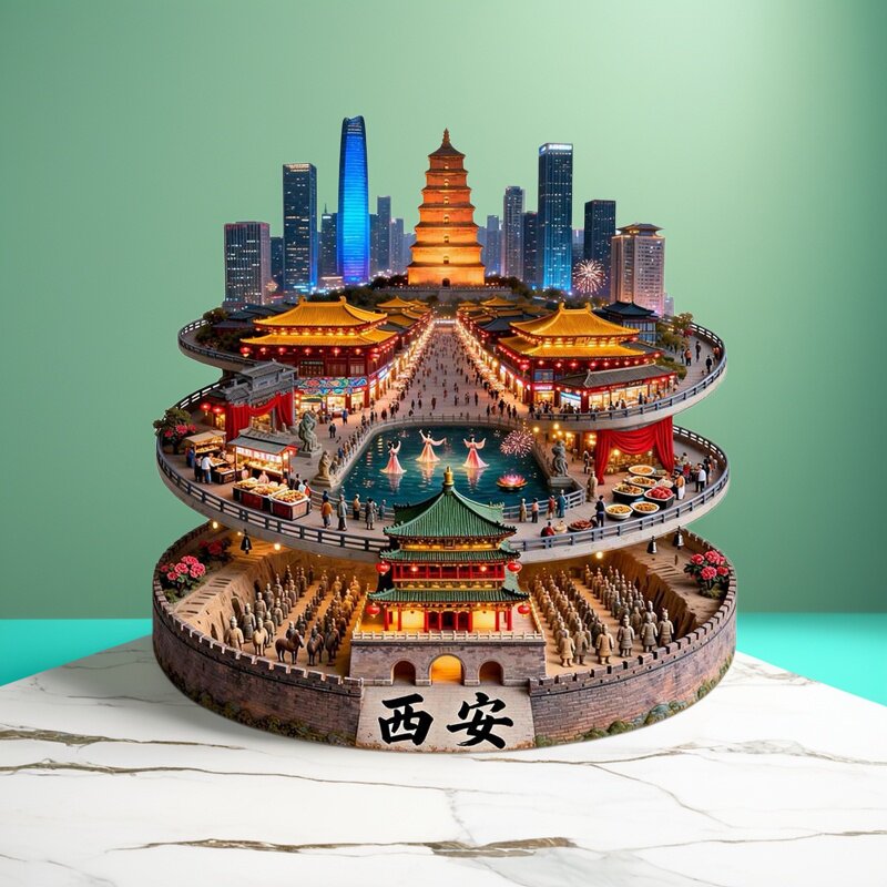 中国西安城市建筑模型金属冰箱贴3D立体装饰磁贴旅游纪念品小礼品