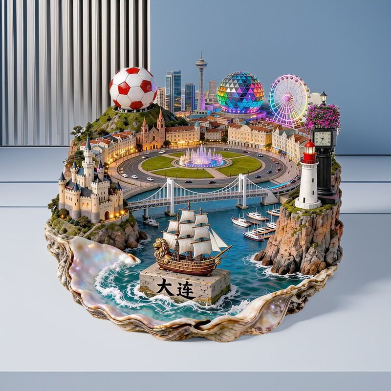 大连城市风光3D金属冰箱贴纪念品