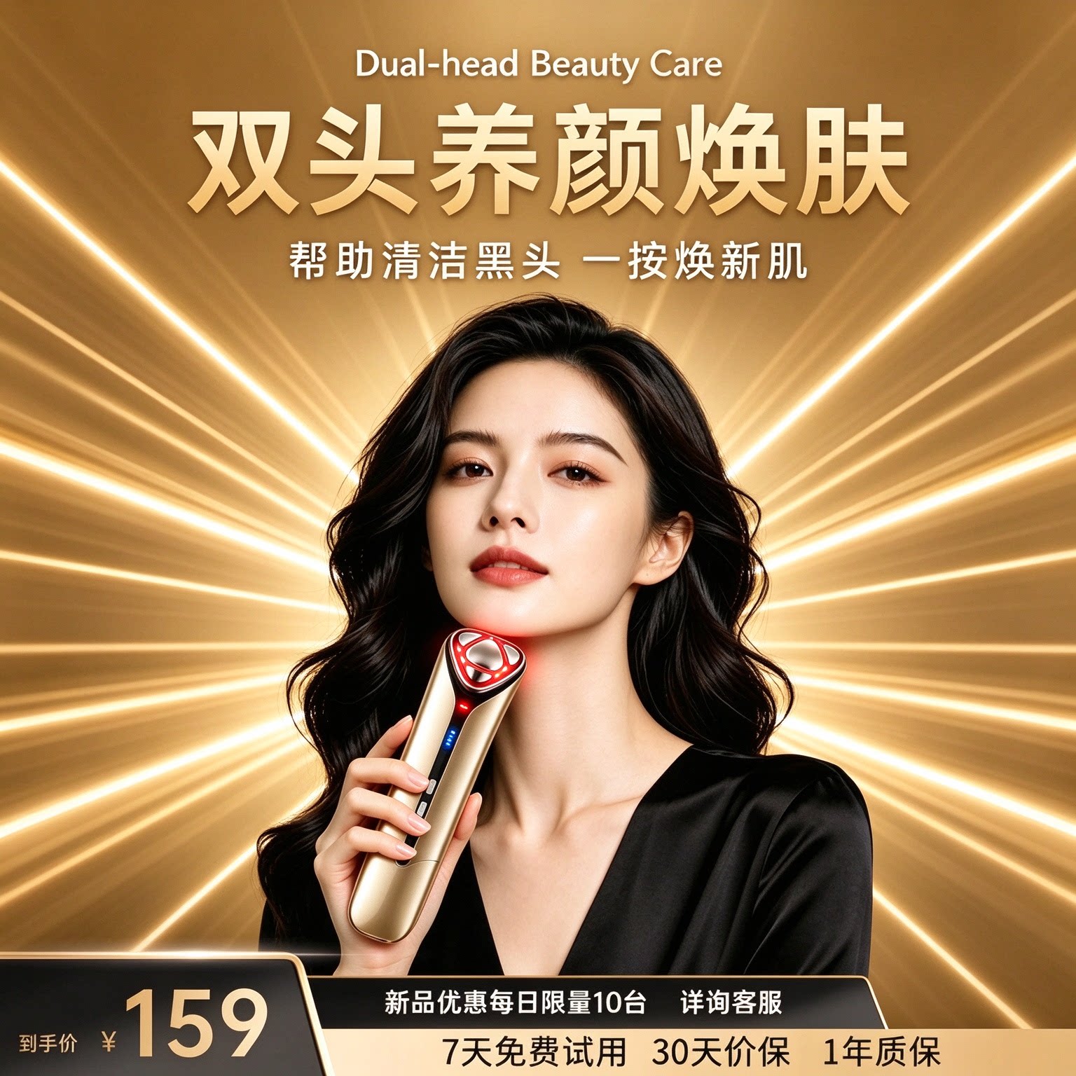 肌智超声波双头黑头铲美容仪器家用按摩器采光脸部神器提拉导入仪