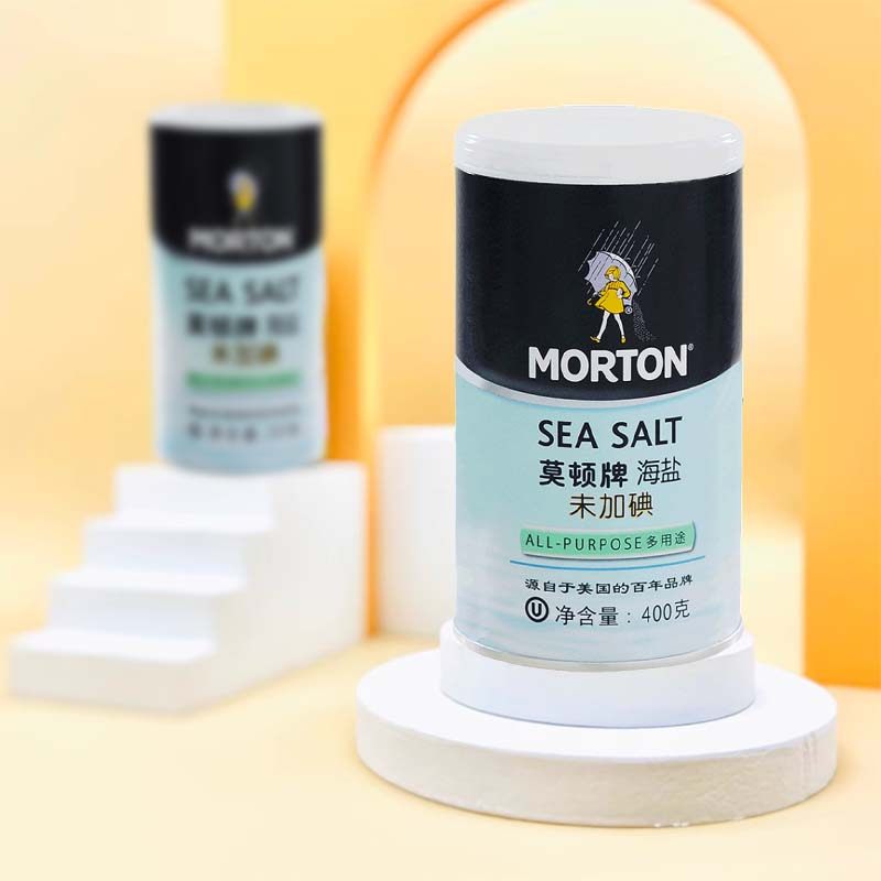 中盐莫顿 未加碘海盐400克*2罐食用盐调味品牛排盐家用无添抗结剂