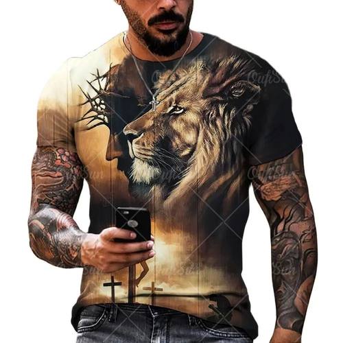Lion pattern 3D printed T-shirt for men狮子图案3d印花T恤男士