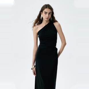 Sexy sleeveless sloping shoulder dress性感无袖斜肩连衣裙女士