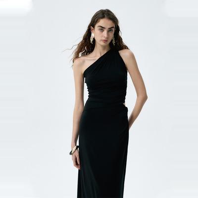 Sexy sleeveless sloping shoulder dress性感无袖斜肩连衣裙女士