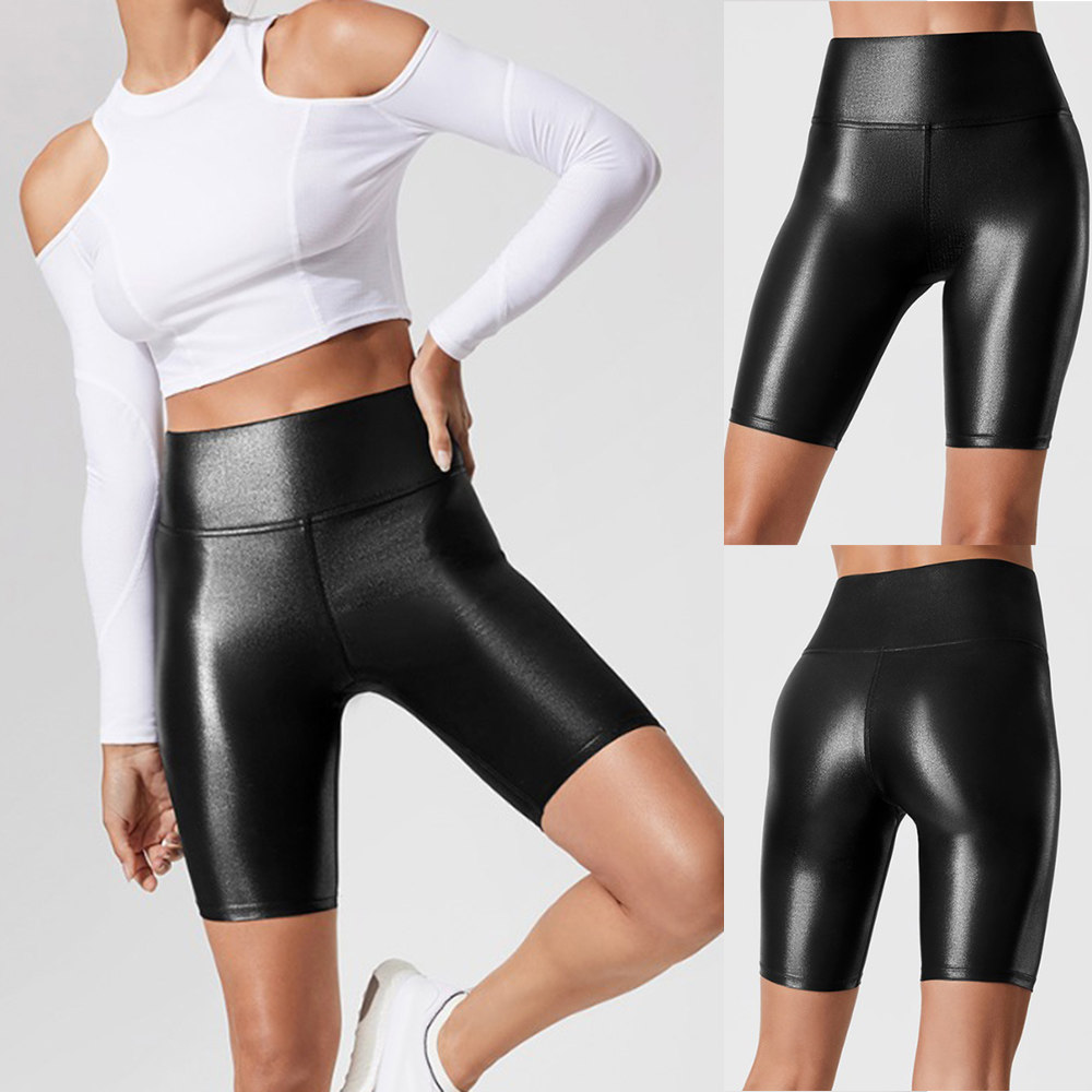 High Waist Faux Leather Tight Yoga Shorts 仿皮紧身瑜伽短裤女