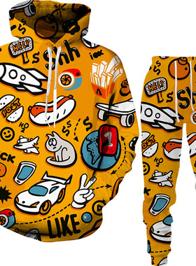 Printed loose casual sweatshirt set 印花宽松休闲运动衫套装男