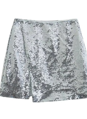 Sexy silver sequin split skirt for women银色亮片开叉半身裙女