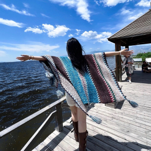 夏薄云南旅游民族风海边针织斗篷 波西米亚防晒披肩女外搭2025新款