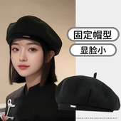 黑色贝雷帽女2025新款 秋冬显脸小韩系定型八角画家帽大头围帽子潮