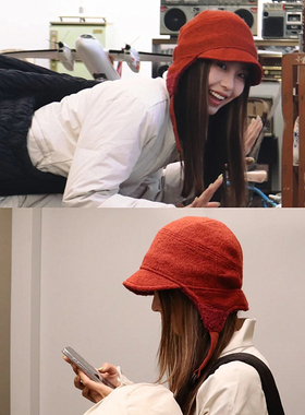 日本新款飞行雷锋帽女冬季显脸小加绒加厚防寒保暖护耳帽红色帽子