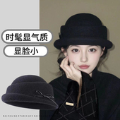 黑色礼帽贝雷帽女2025新款 秋冬法式 赫本风留洋千金帽子羊毛渔夫帽