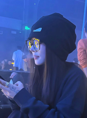 黑色冷帽堆堆帽子女2025新款高级感显脸小月子帽大头围包头针织帽