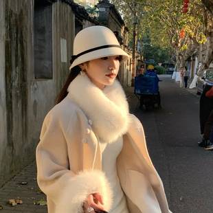 白色礼帽留洋千金帽子女2025新款优雅高级感法式赫本风羊毛渔夫帽