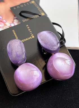 【任四月中古首饰】Dominique紫色树脂耳夹 Vintage中古首饰