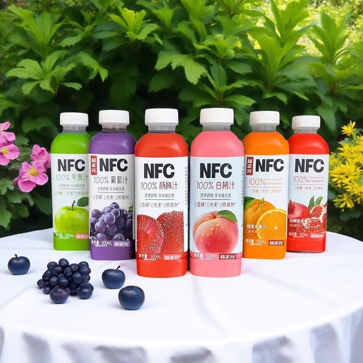 益正元NFC100%苹果汁白桃葡萄杨梅甜橙石榴汁原果榨取500ml*15