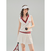 短款 icree原创女士polo领半开襟无袖 运动T恤健身修身 单层网球背心