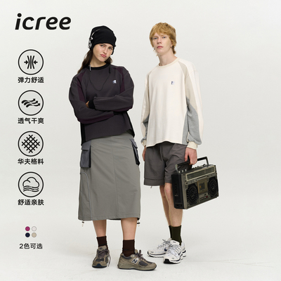 ICREE日系撞色假两件套头卫衣