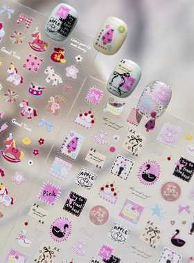 tomoni贝壳光美甲贴纸甜美指甲贴超薄无痕红色小马美甲装饰品5496