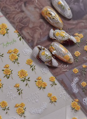 tomoni浮雕美甲贴纸 莫失合作款日系指甲贴黄色玫瑰故事贴纸MS653
