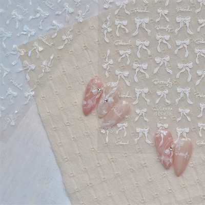 tomoni贝壳光美甲贴纸 莫失合作款儿童指甲贴黑白蝴蝶结贴纸MS656