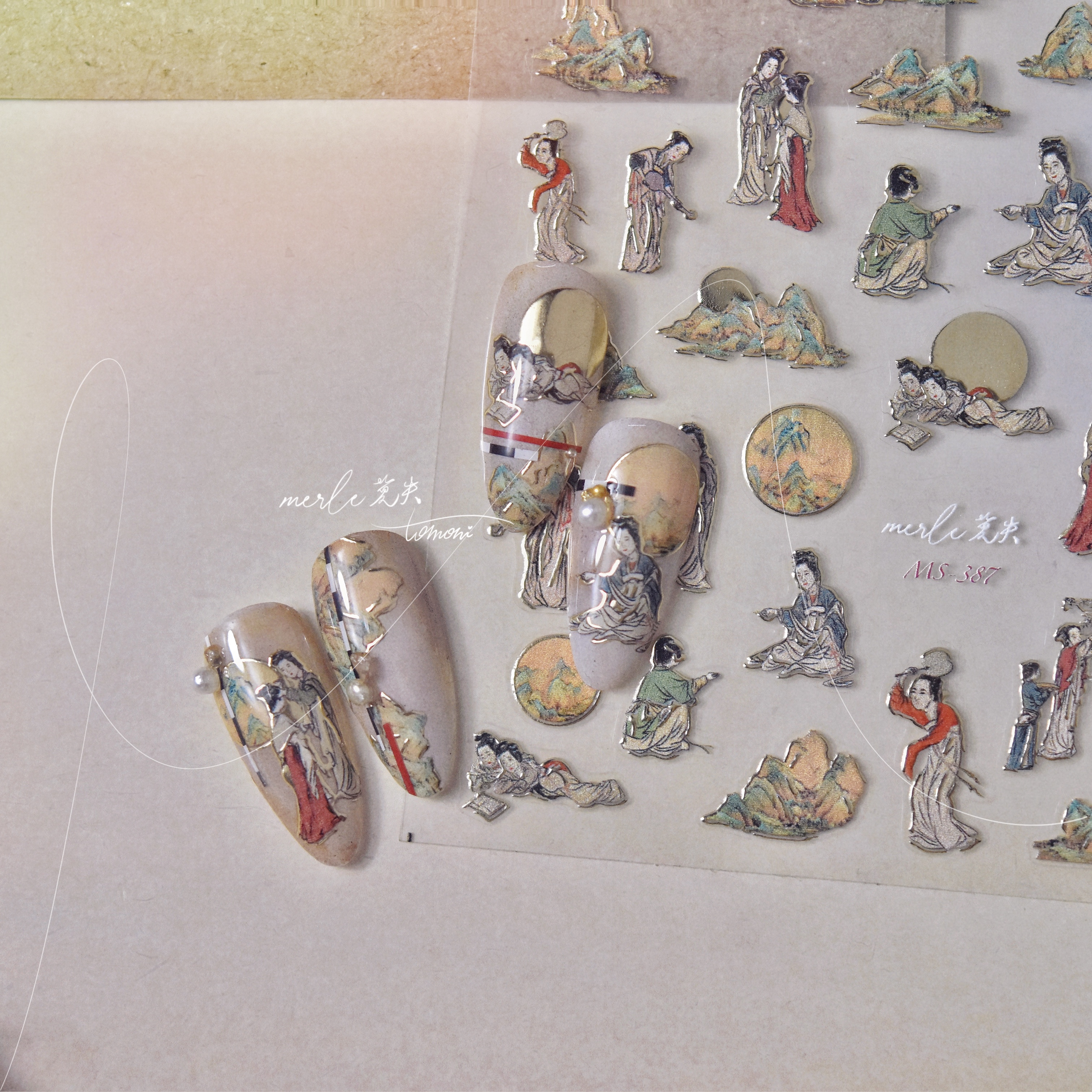 tomoni烫金MS381莫失合作款美甲贴纸贴中系指甲贴美人图古风人物