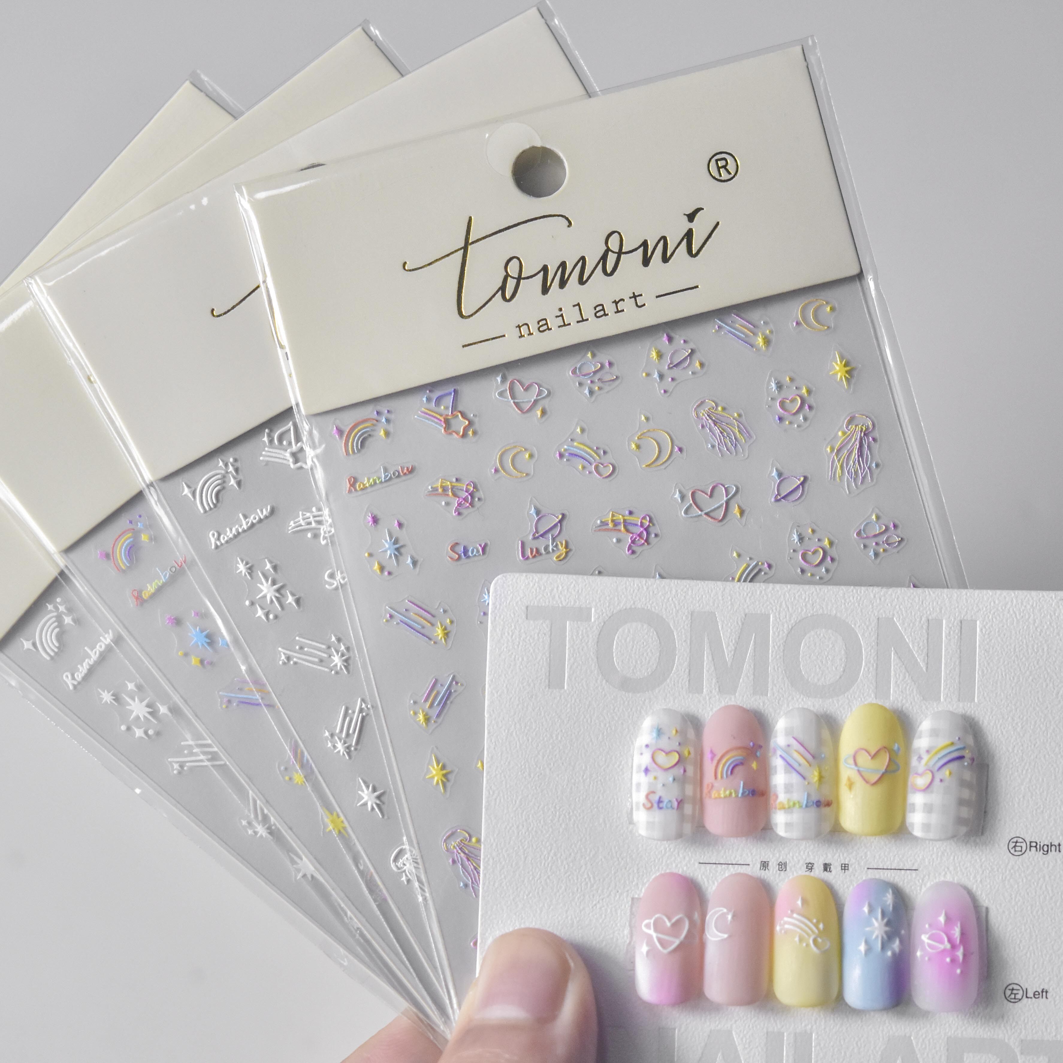 tomoni浮雕2775热款背胶复古美甲贴日系贴纸指甲贴纸彩色星空