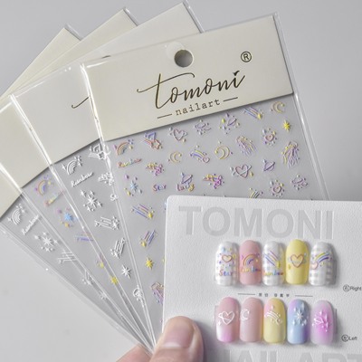 tomoni浮雕2775热款背胶复古美甲贴日系贴纸指甲贴纸彩色星空