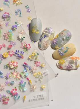 tomoni浮雕美甲贴纸 爆款复古指甲贴日系春日野花3784