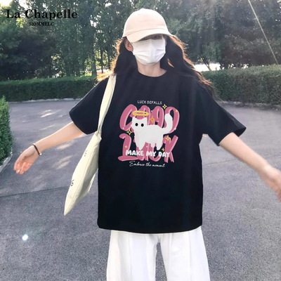 拉夏贝尔纯棉短袖女小众设计感夏