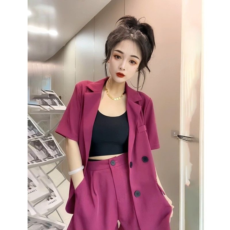小个子职业套装女2025夏季新款时尚洋气爆款显瘦休闲小西装两件套
