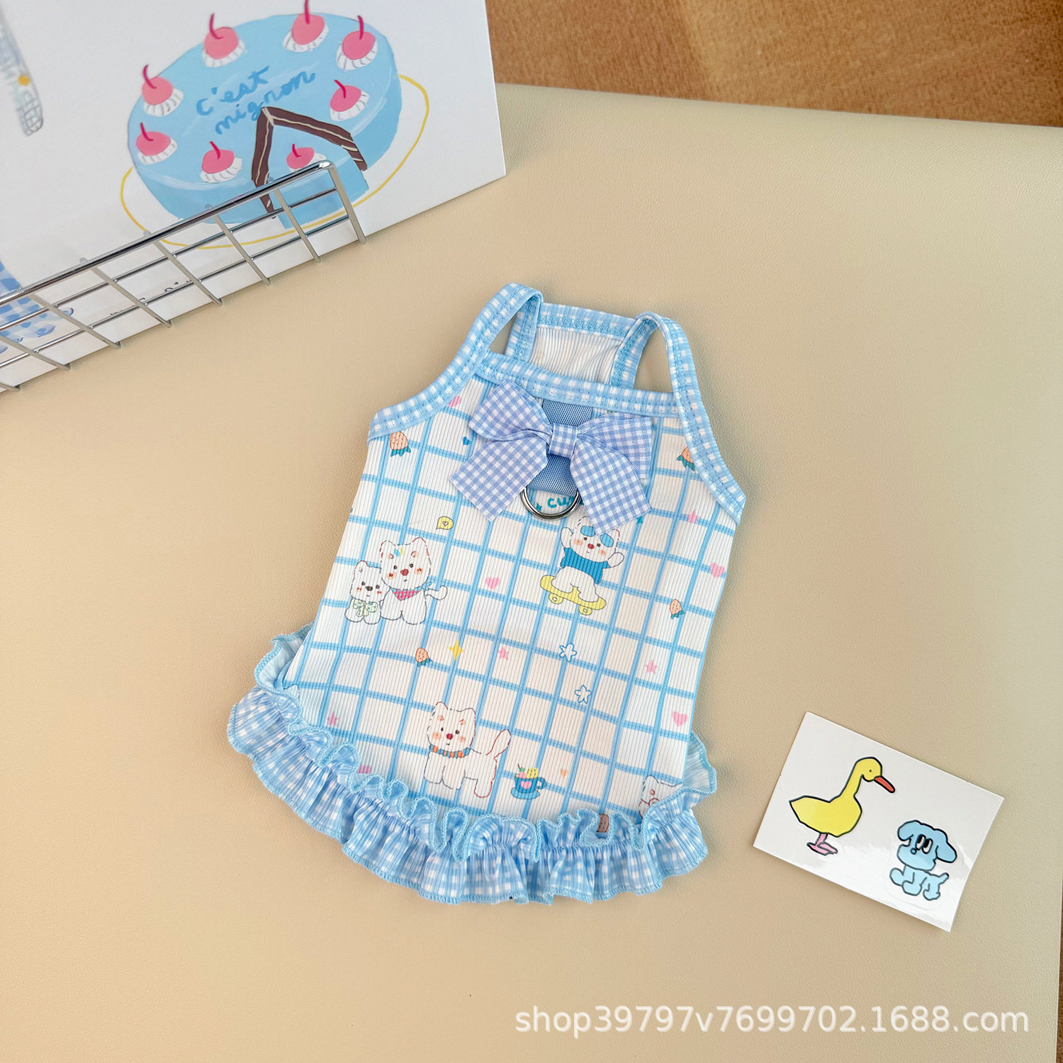 春夏新款格子吊带裙宠物狗狗猫咪衣服可爱比熊博美凉凉衣防晒