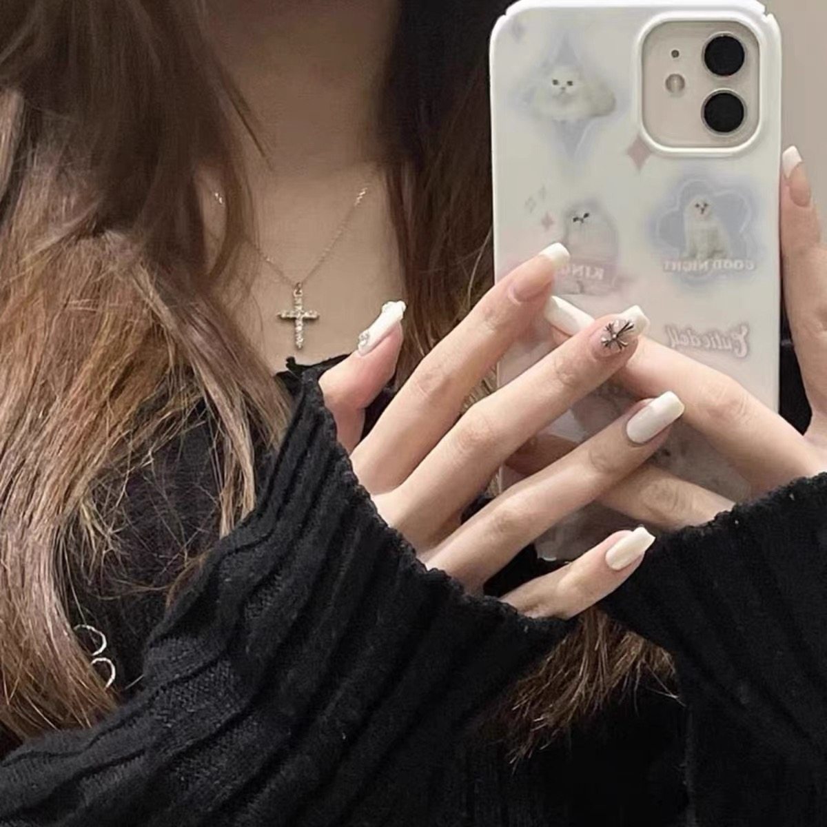 2026年新款奶白法式手工穿戴甲甜酷克罗心辣妹十字架温柔美甲贴片,彩妆/香水/美妆工具,穿戴甲/甲片,淘宝优惠券,粉丝福利购,淘宝优惠卷