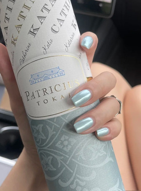 短款绸缎蓝色极光粉穿戴甲2025年新款纯色高级显白美甲日常百搭